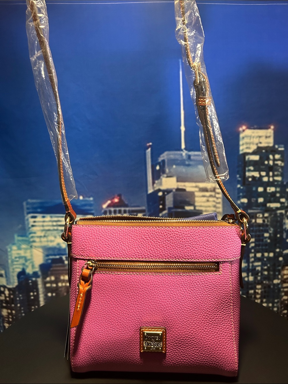 Dooney & Bourke Pink Crossbody Leather Bag with Brown Trim